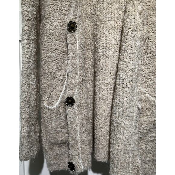 Free People Boucle Alpaca Cardigan Sweater Khaki/White Oversized SMALL - Picture 8 of 12